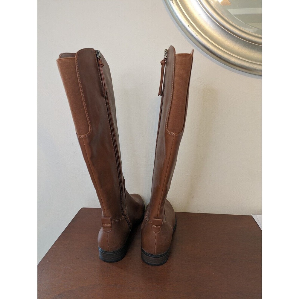 Universal Thread Women's Riding Boots Brown Leather Size 8 Zip Closure. - Picture 3 of 8